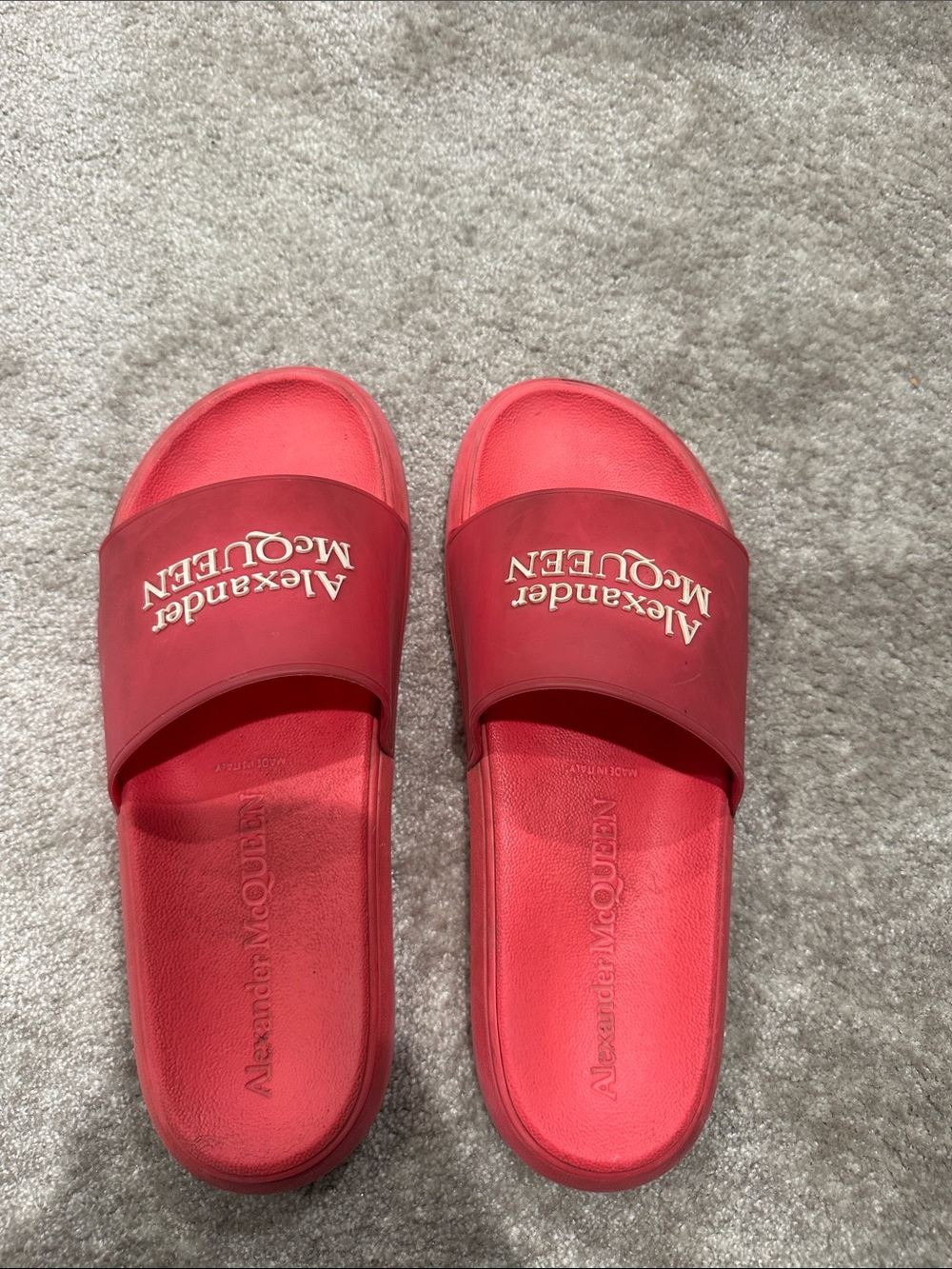 Alexander McQueen Coral-Red Logo Slide Sandals